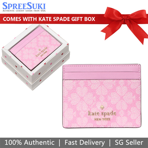 Kate Spade Boxed Spade Flower Small Slim Card Holder Parisian Rose Pink # KK253