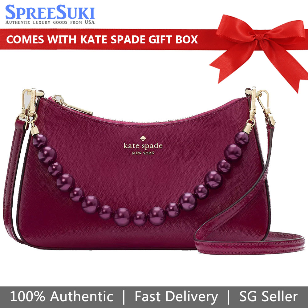 Kate Spade Madison Faux Pearl Medium Convertible Crossbody Dark Raspberry # KI932D1