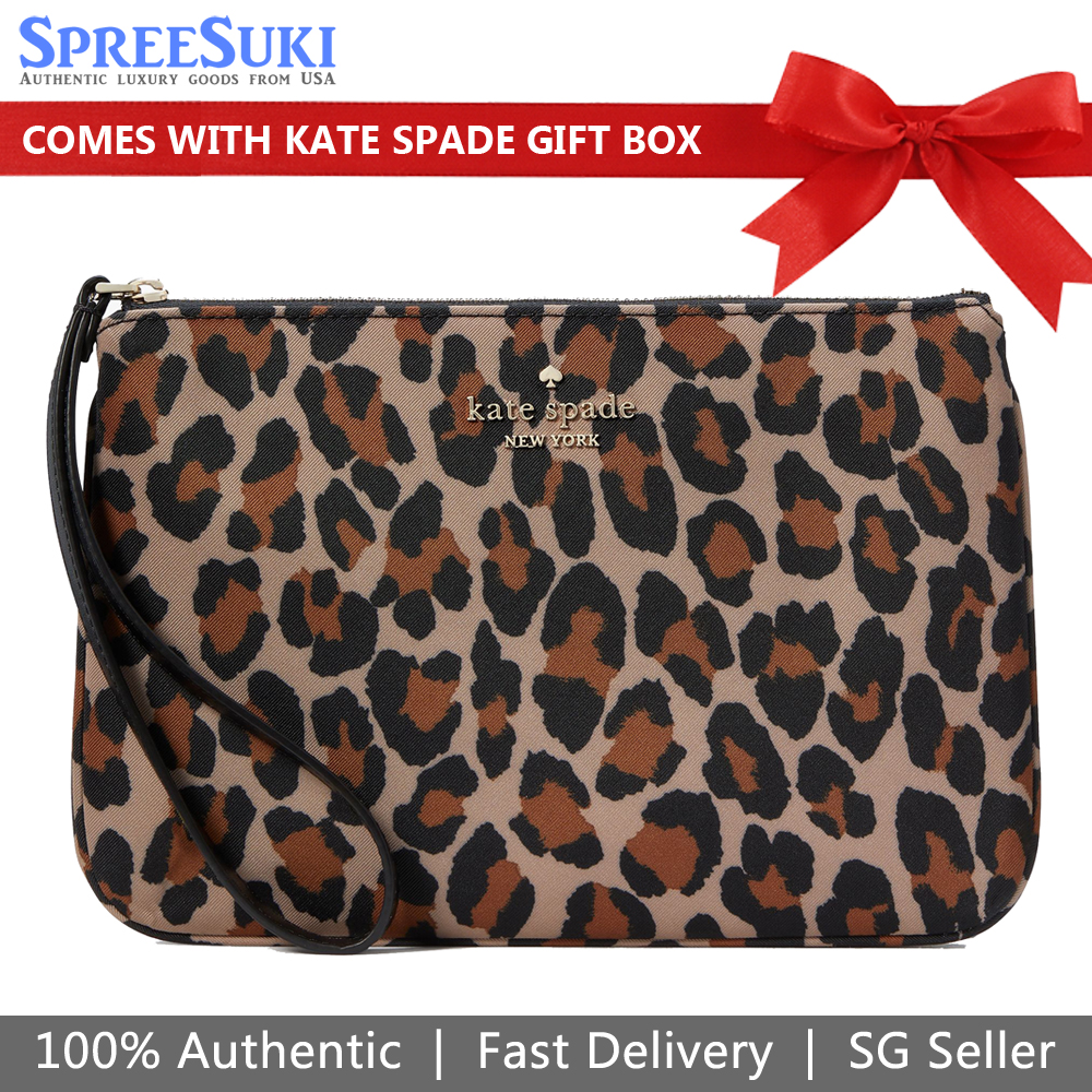 Kate Spade Large Wristlet Chelsea Leopard Medium Wristlet Pouch Brown Multi # KH752