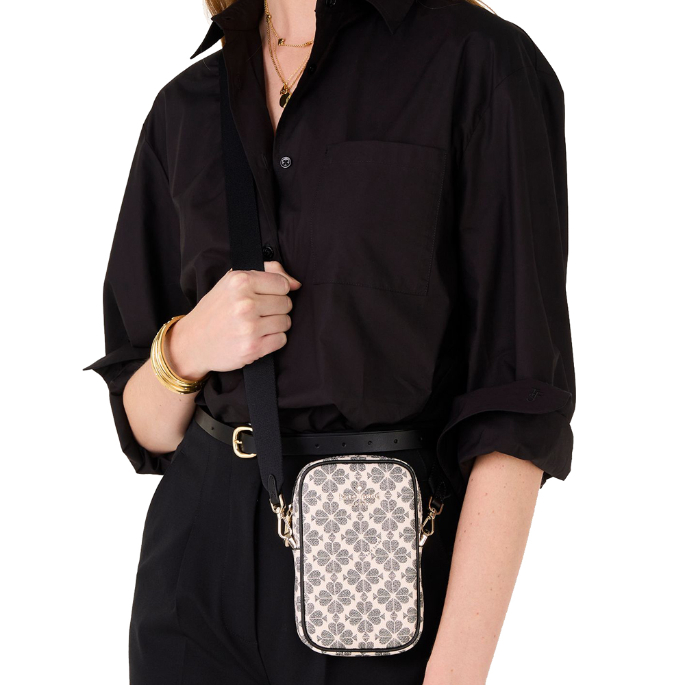 Kate Spade Spade Flower North South Zip Phone Crossbody Sling Bag Black # KL192