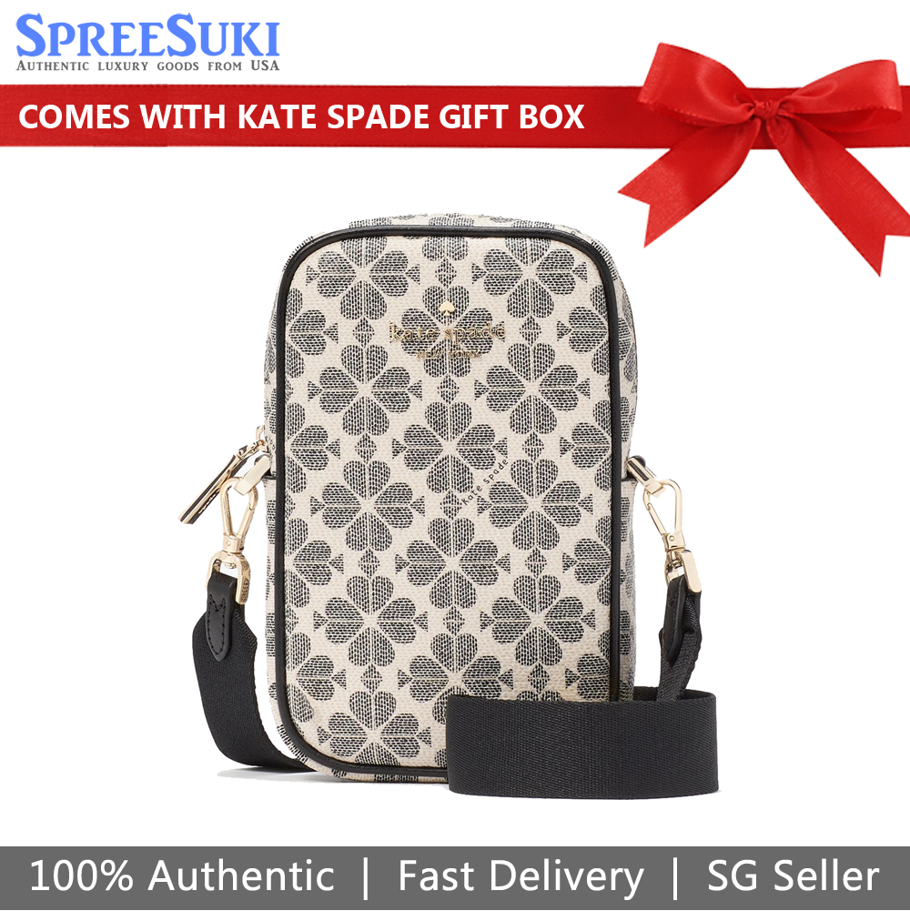 Kate Spade Spade Flower North South Zip Phone Crossbody Sling Bag Black # KL192