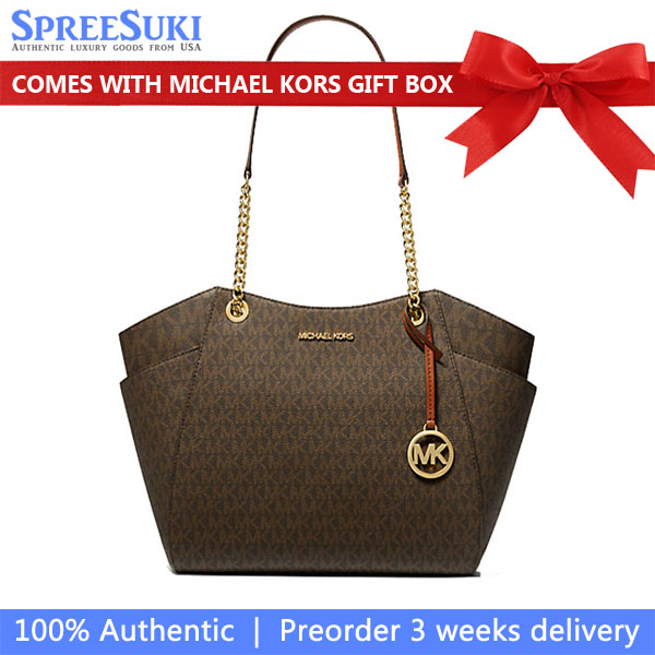 Michael Kors Tote Shoulder Bag Jet Set Travel Large Chain Shoulder Tote Brown # 35S4GTVT3B