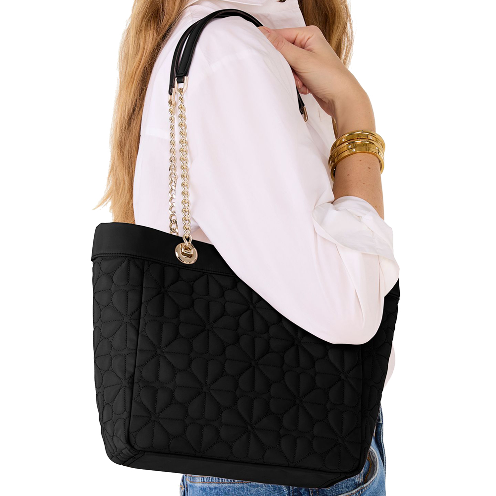 Kate Spade Spade Flower Quilted Medium Tote Black # KK156