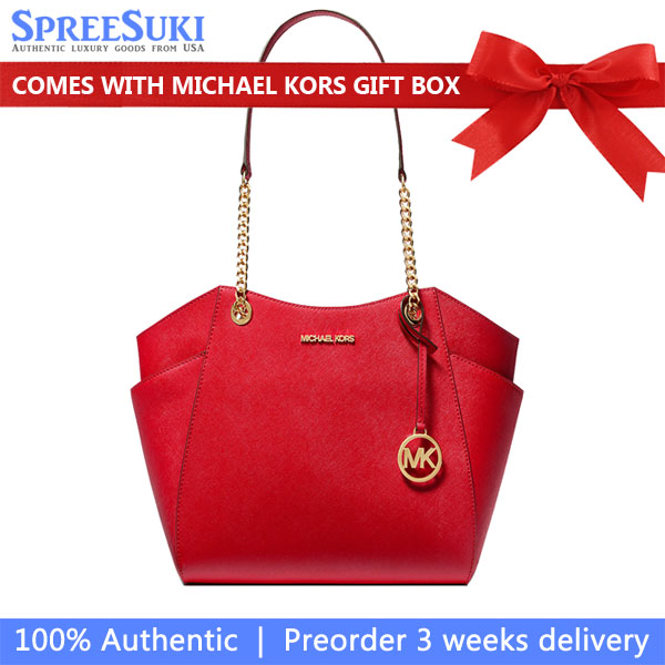 Michael Kors Jet Set Travel Large Chain Leather Shoulder Tote Bright Red # 35T5GTVT3L