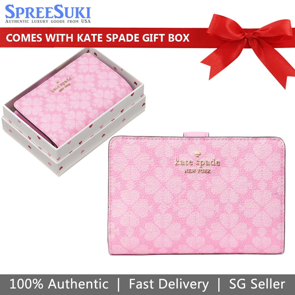 Kate Spade Medium Wallet Boxed Spade Flower Medium Bifold Wallet Parisian Rose Pink # KK252