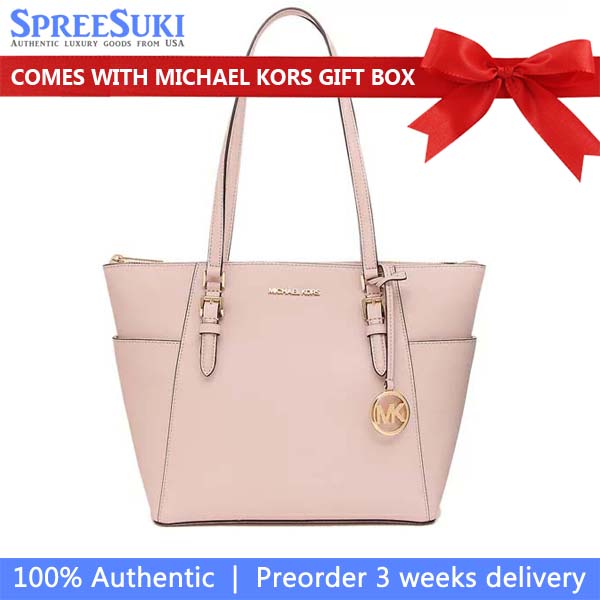 Michael Kors Tote Shoulder Bag Charlotte Leather Large Top Zip Tote Powder Blush Pink # 35T0GCFT7L