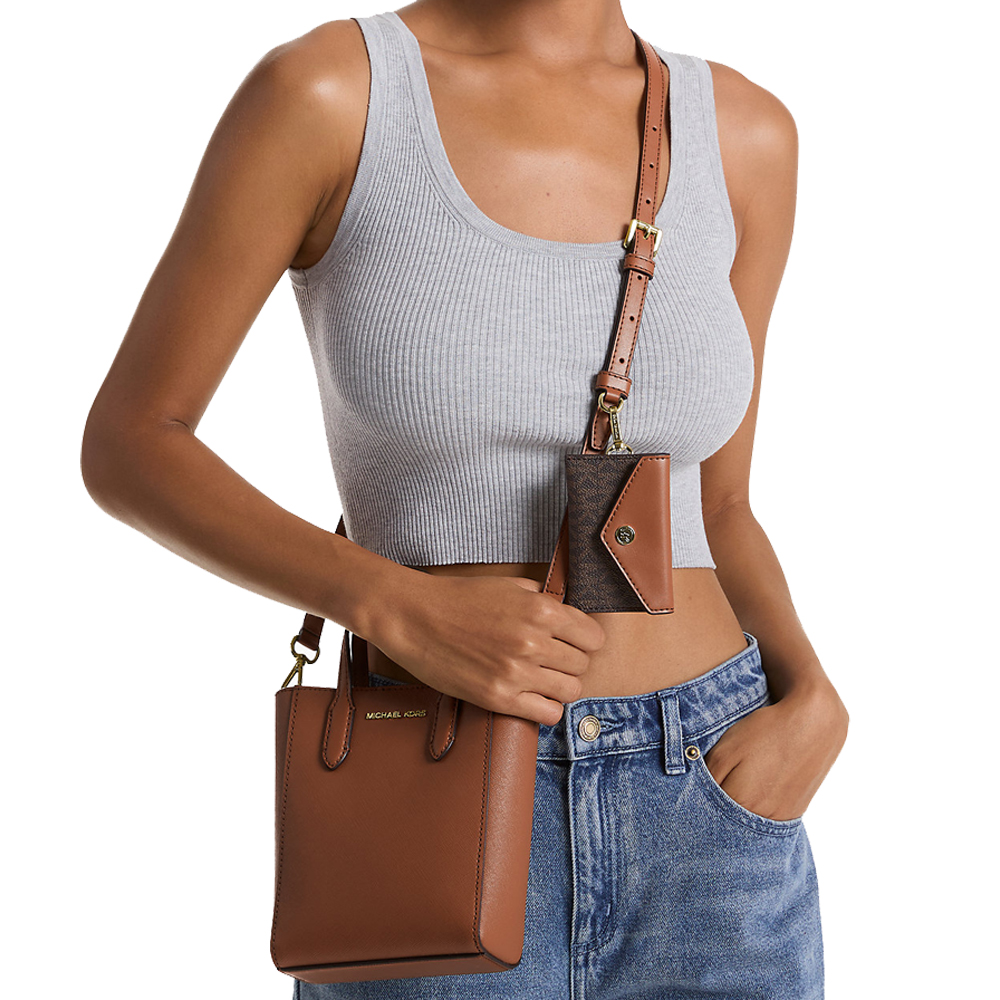 Michael Kors Vincent Extra-Small Saffiano Leather Crossbody Bag With Logo Card Case Luggage # 35F4G2VC0T