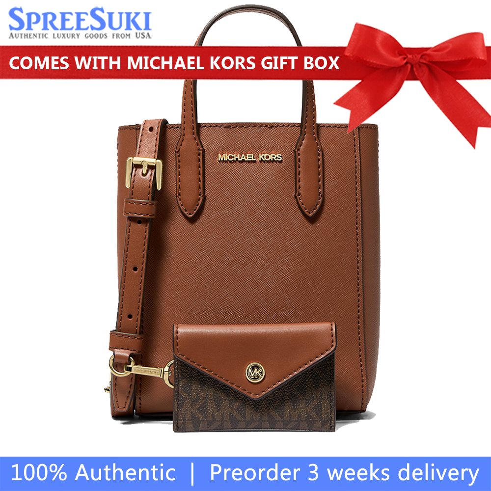 Michael Kors Vincent Extra-Small Saffiano Leather Crossbody Bag With Logo Card Case Luggage # 35F4G2VC0T