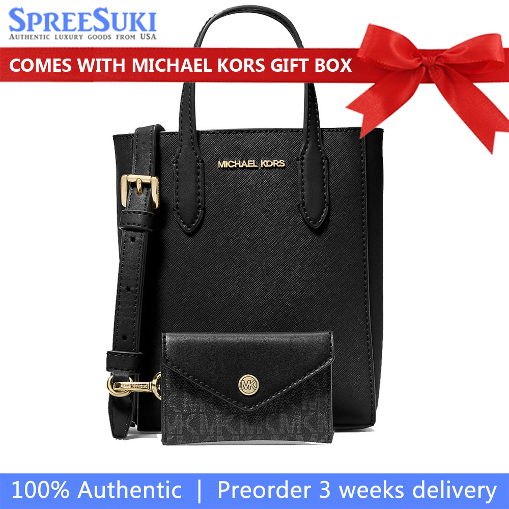 Michael Kors Vincent Extra-Small Saffiano Leather Crossbody Bag With Logo Card Case Black # 35F4G2VC0T