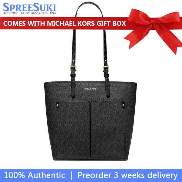 Michael Kors Jet Set Medium Logo Pocket Tote Bag Black # 35F3GTVT3B