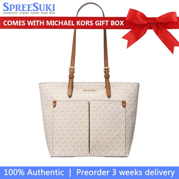 Michael Kors Jet Set Medium Logo Pocket Tote Bag Vanilla # 35F3GTVT3B