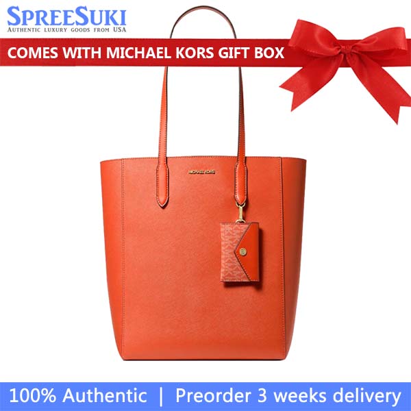 Michael Kors Vincent Large Saffiano Leather Tote Bag With Card Case Red Clay # 35F4G2VT7T
