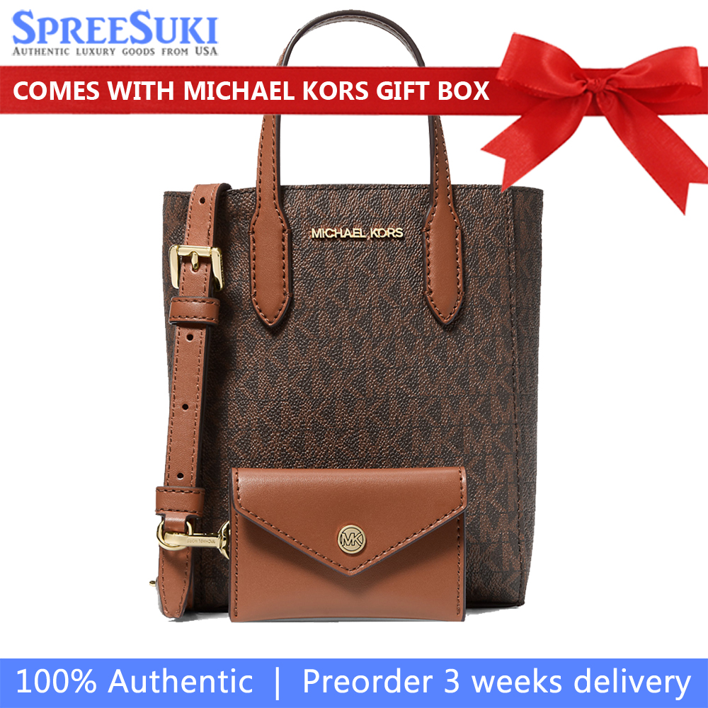 Michael Kors Crossbody Sling Bag Vincent Extra Small Crossbody Bag With Card Case Attach Brown # 35F4G2VC0B