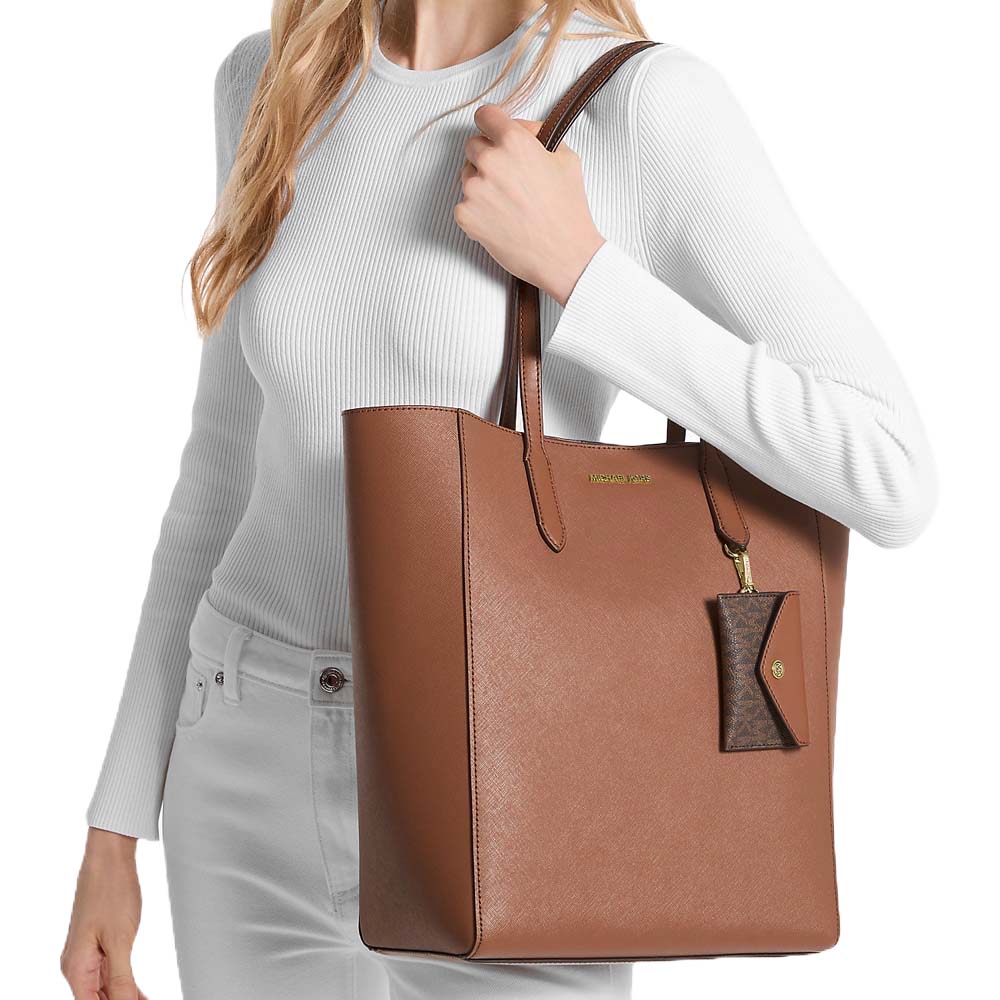 Michael Kors Vincent Large Saffiano Leather Tote Bag With Card Case Luggage # 35F4G2VT7T