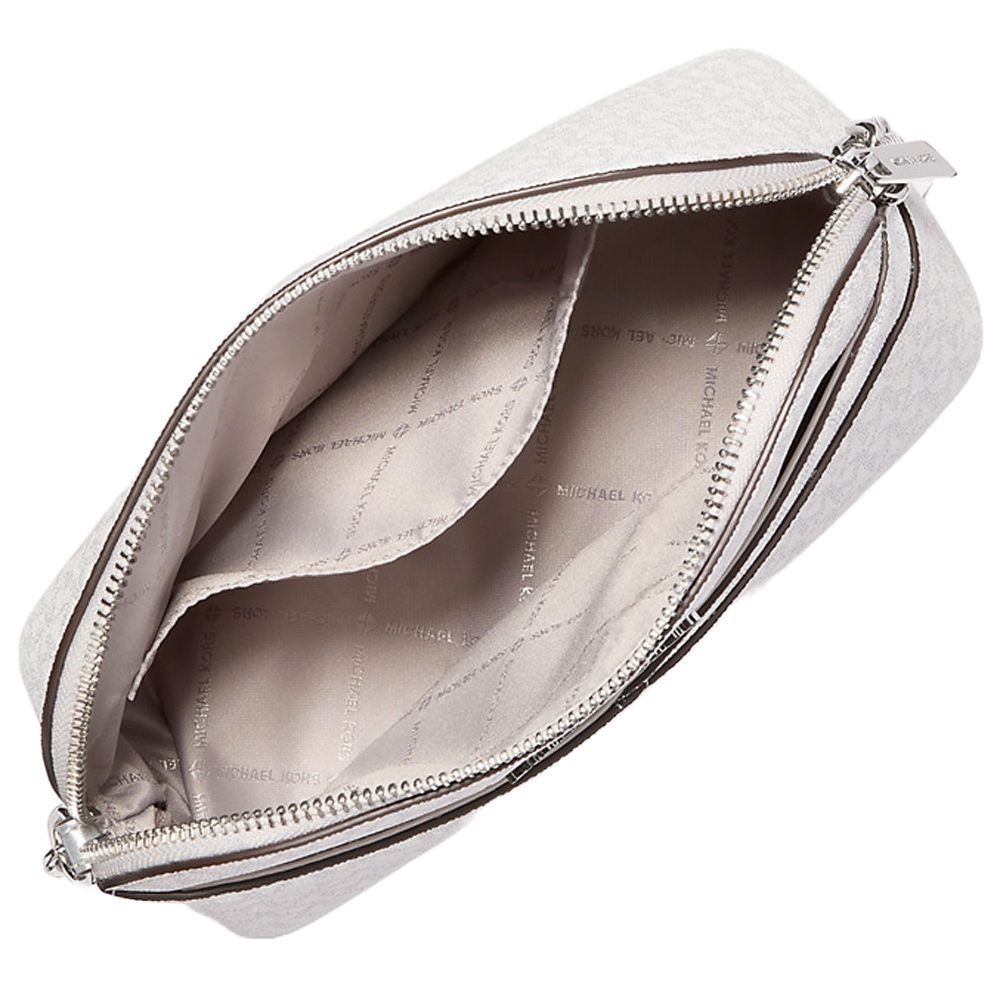 Michael Kors Jet Set Travenuel Medium Signature Logo Dome Crossbody Bag Silver # 35F4STVC6V