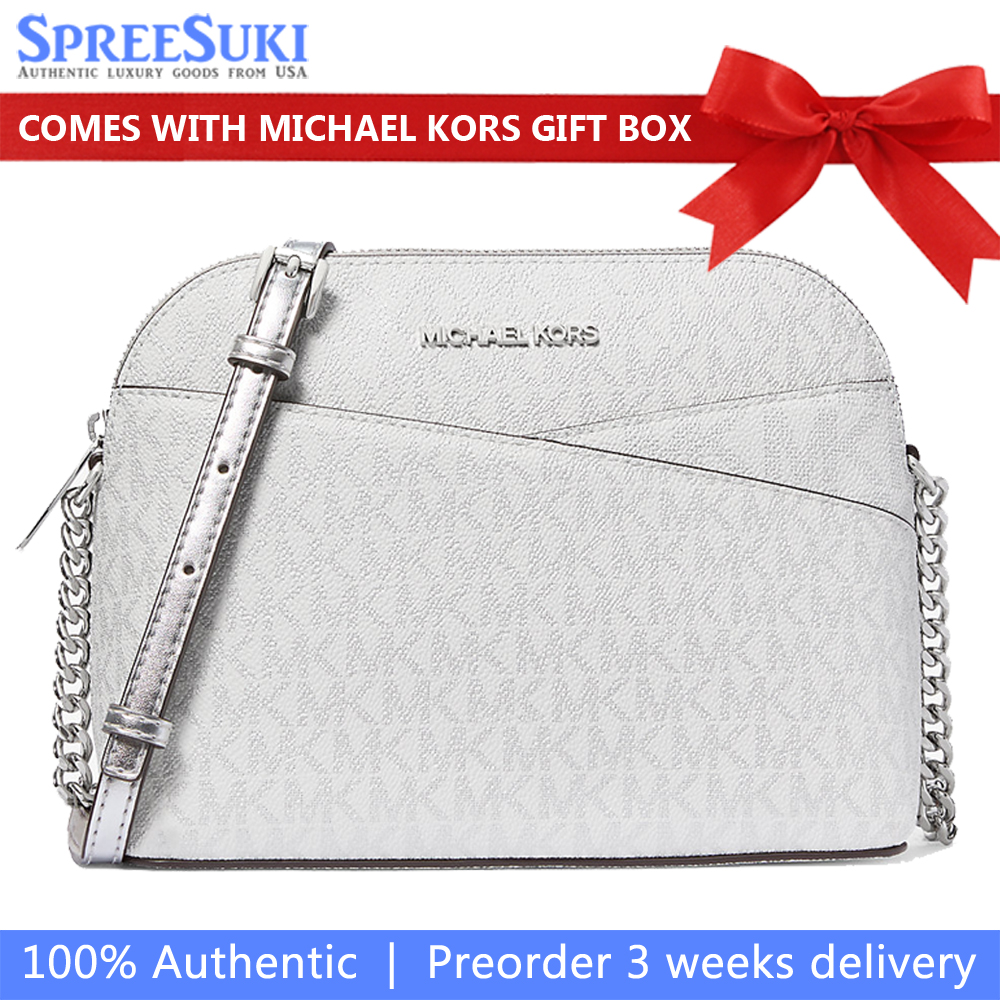 Michael Kors Jet Set Travenuel Medium Signature Logo Dome Crossbody Bag Silver # 35F4STVC6V