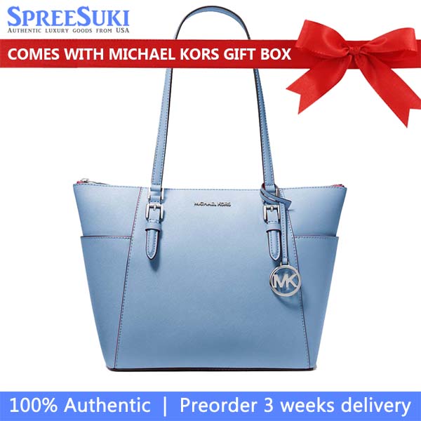Michael Kors Tote Shoulder Bag Charlotte Saffiano Leather Large Tote Light Sky # 35F0SCFT3L