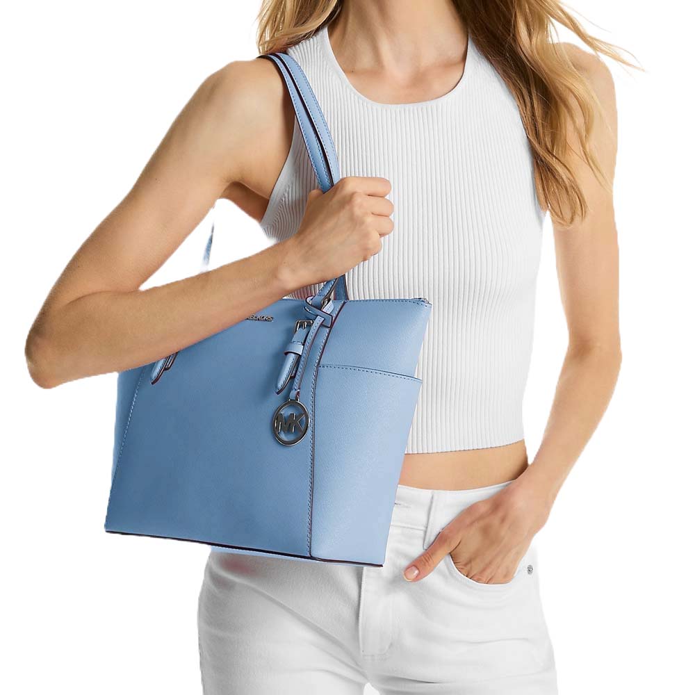 Michael Kors Tote Shoulder Bag Charlotte Saffiano Leather Large Tote Light Sky # 35F0SCFT3L