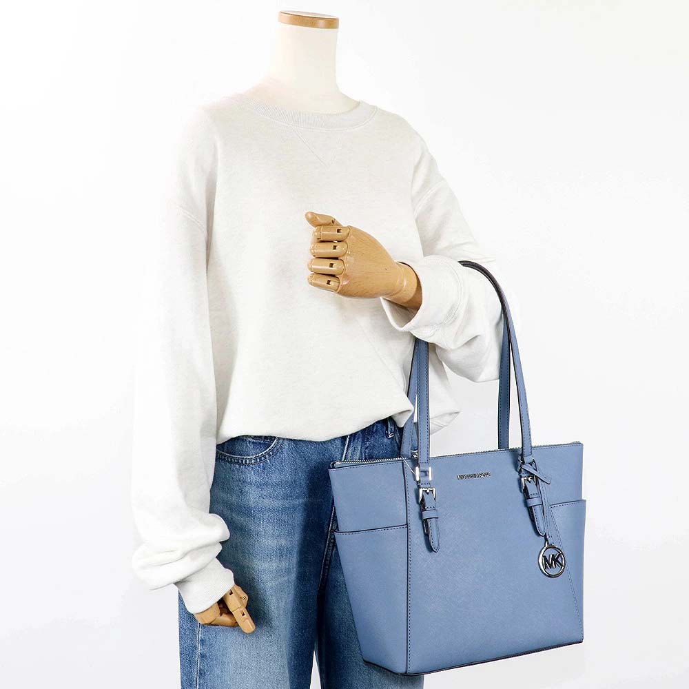Michael Kors Tote Shoulder Bag Charlotte Saffiano Leather Large Tote Light Sky # 35F0SCFT3L