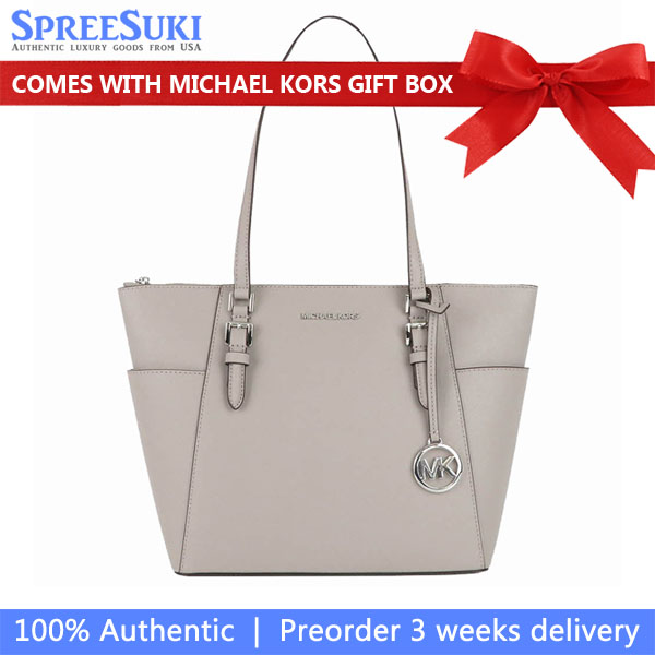Michael Kors Tote Shoulder Bag Charlotte Saffiano Leather Large Tote Pearl Grey # 35F0SCFT3L