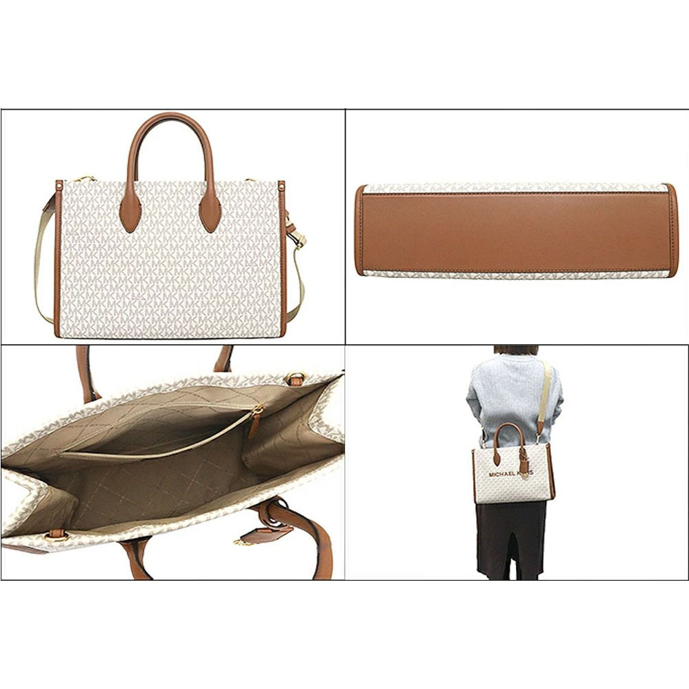Michael Kors Mirella Medium Signature Logo Tote Bag Vanilla # 35R5G7ZT2B