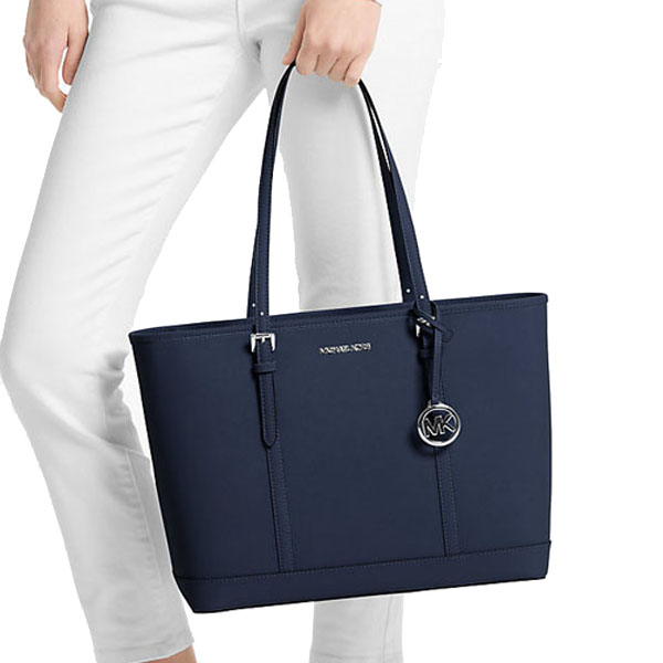 Michael Kors Jet Set Travenuel Large Saffiano Leather Tote Bag Navy # 35T0STVL9L