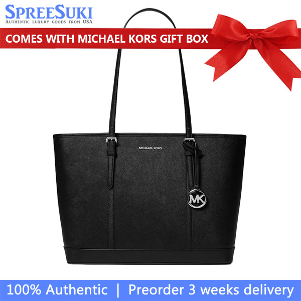 Michael Kors Jet Set Travenuel Large Saffiano Leather Tote Bag Black # 35T0STVL9L