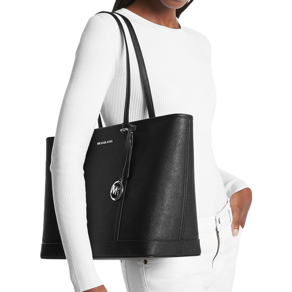 Michael Kors Jet Set Travenuel Large Saffiano Leather Tote Bag Black # 35T0STVL9L