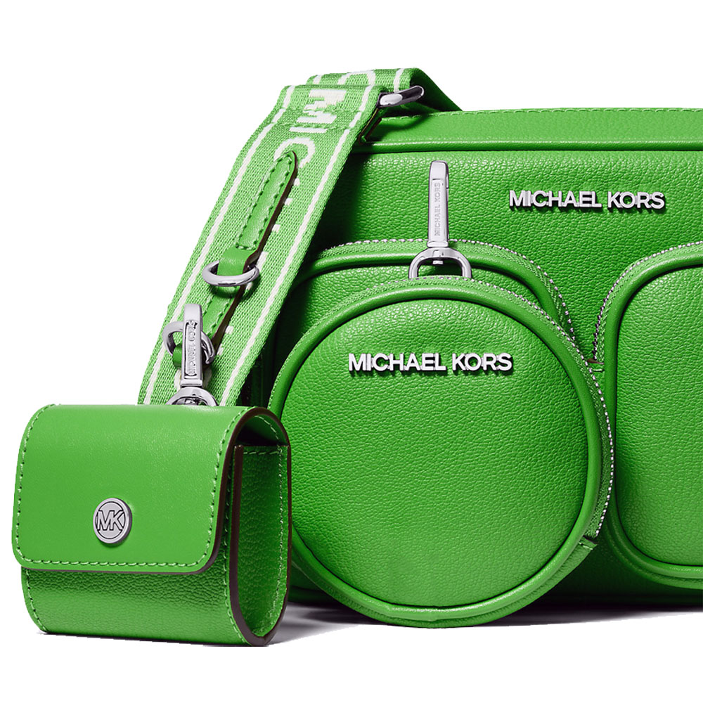 Michael Kors Jet Set Leather Medium Crossbody Bag With Case For Apple Airpods Pro Jungle # 35S5STTC2L
