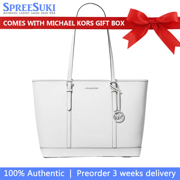 Michael Kors Jet Set Travenuel Large Saffiano Leather Tote Bag Optic White # 35T0STVL9L