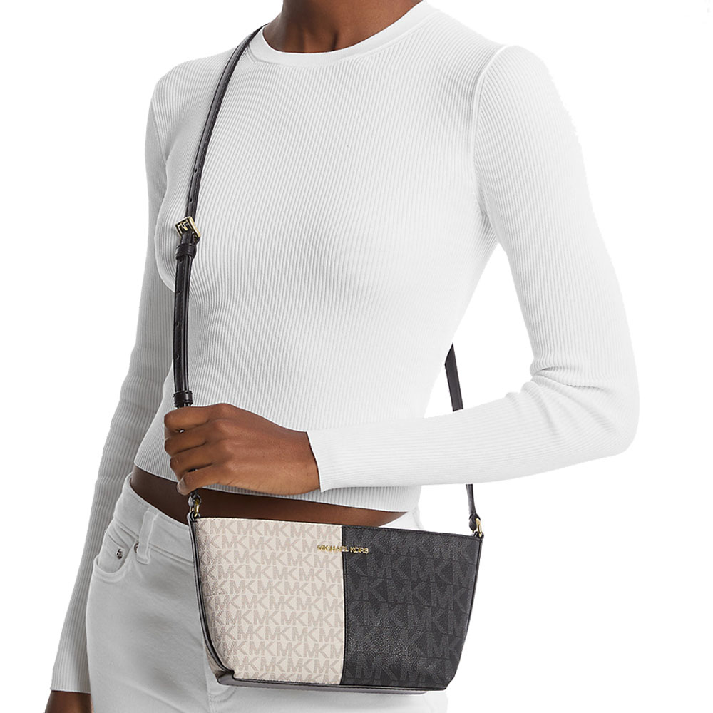 Michael Kors Jet Set Small Two-Tone Logo Crossbody Bag Black Combo # 35F4GTVC1V