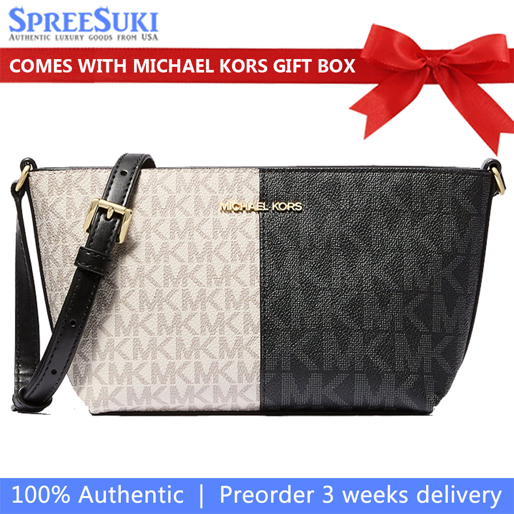 Michael Kors Jet Set Small Two-Tone Logo Crossbody Bag Black Combo # 35F4GTVC1V