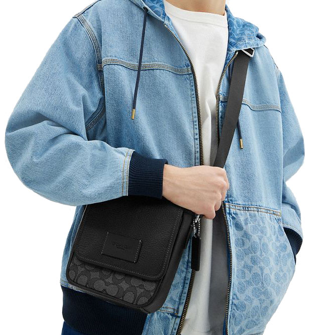 Coach Lucas Crossbody Bag In Signature Jacquard Silver Charcoal Black # CAT13