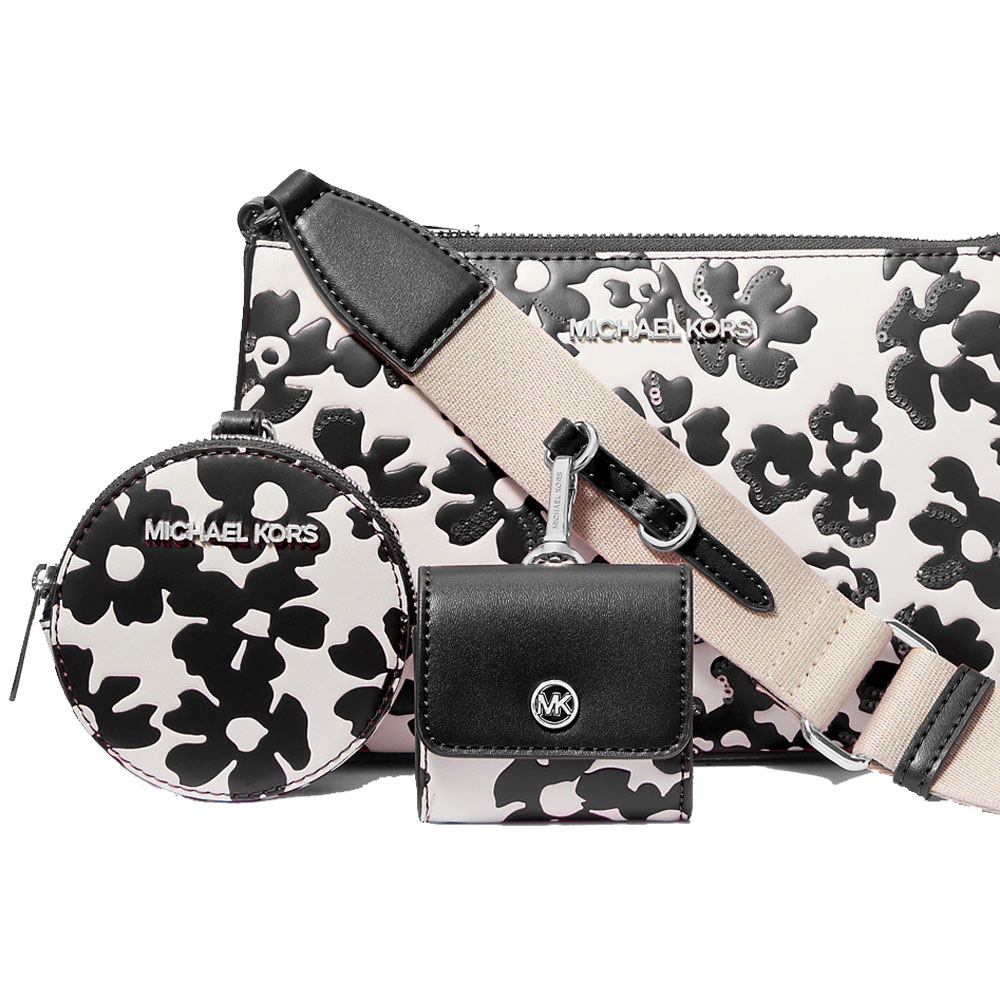 Michael Kors Jet Set Small Sequined Floral Print Crossbody Bag With Case For Apple Airpods Pro Black # 35S5STVC5Y