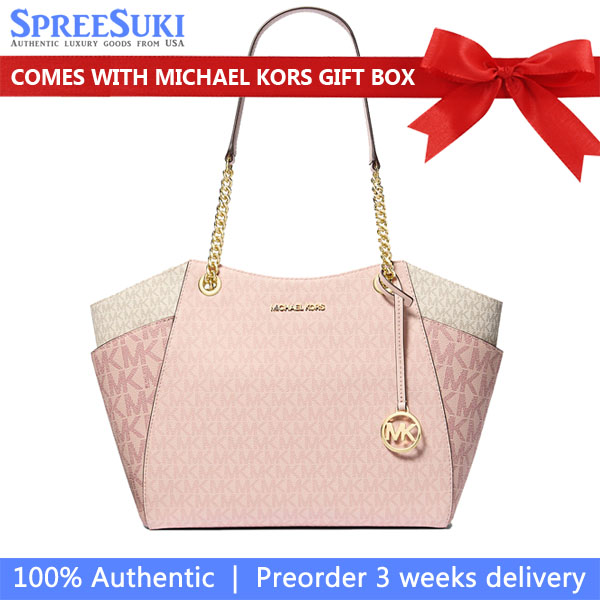 Michael Kors Jet Set Large Color-Block Signature Logo Tote Bag Pwd Blsh Mlt # 35S5GTVE3B