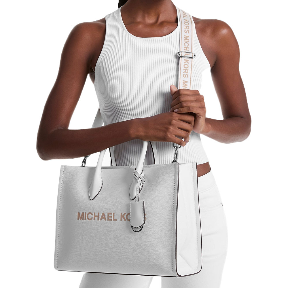 Michael Kors Mirella Medium Pebbled Leather Tote Bag Optic White # 35T5S7ZT2L