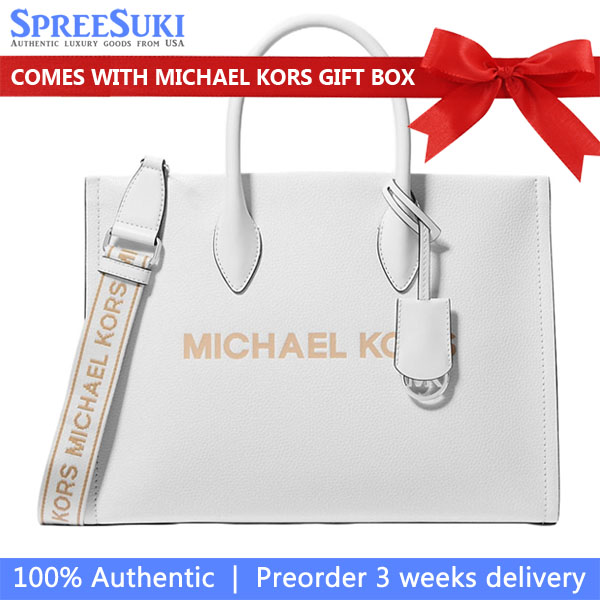 Michael Kors Mirella Medium Pebbled Leather Tote Bag Optic White # 35T5S7ZT2L