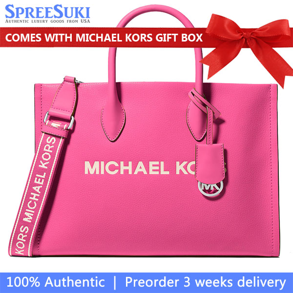 Michael Kors Mirella Medium Pebbled Leather Tote Bag Dragonfruit # 35R5S7ZT2L
