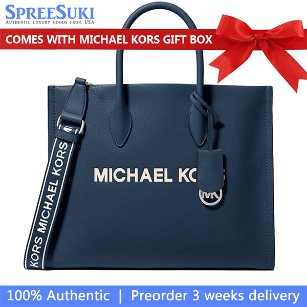 Michael Kors Mirella Medium Pebbled Leather Tote Bag Navy # 35R5S7ZT2L