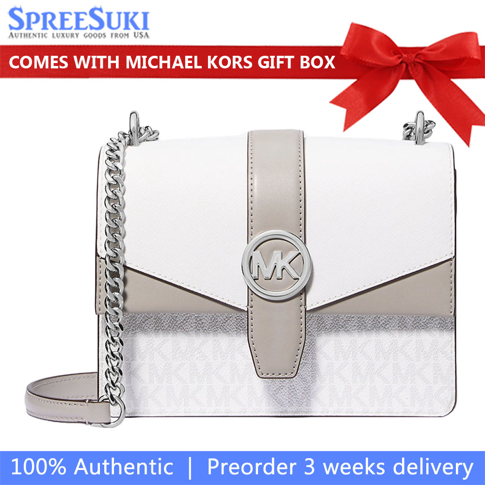 Michael Kors Greenwich Small Color-Block Signature Logo Crossbody Bag Optic White # 35S5SGRC5V
