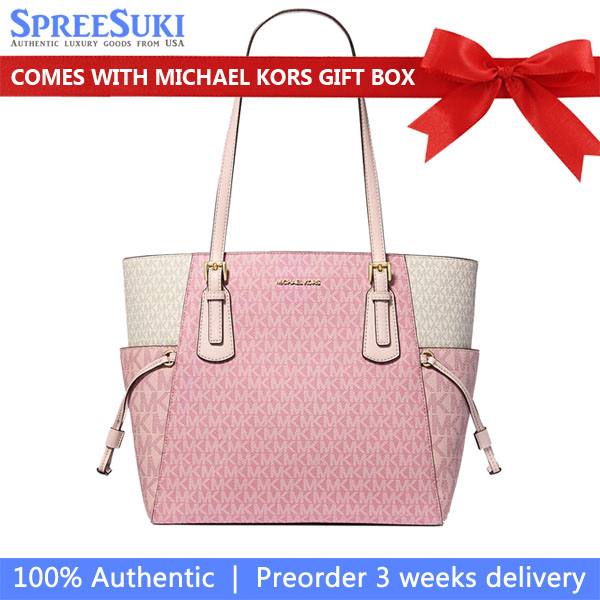 Michael Kors Voyager Large Color-Block Signature Logo Tote Bag Pwd Blsh Mlt # 35S5GV6T7B