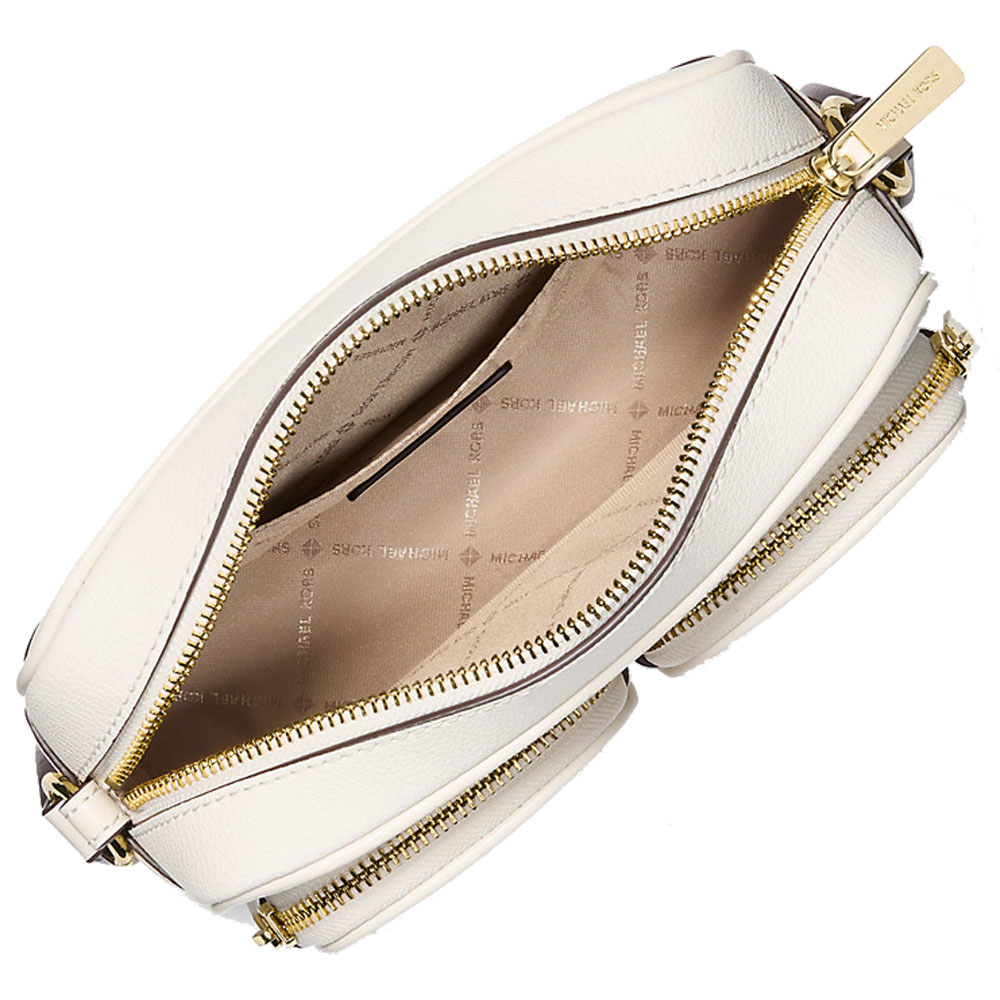 Michael Kors Jet Set Travenuel Medium Leather Messenger Bag Light Cream # 35S5GTTC2L