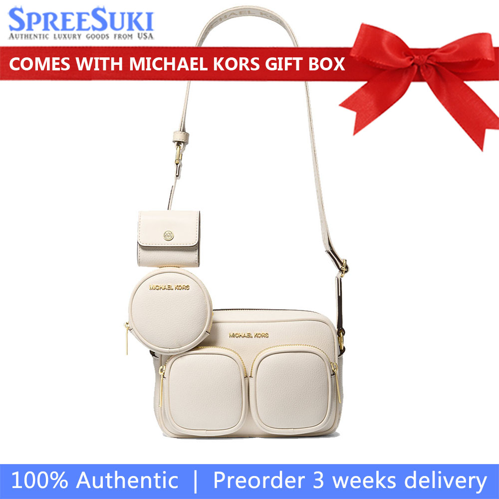 Michael Kors Jet Set Travenuel Medium Leather Messenger Bag Light Cream # 35S5GTTC2L