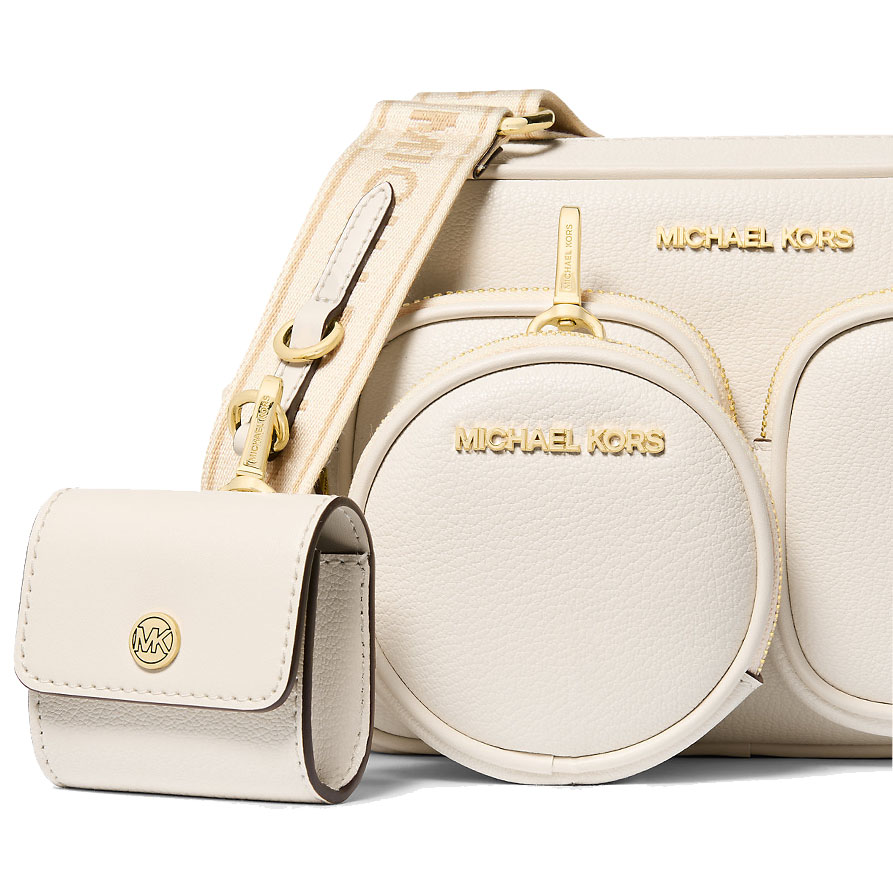 Michael Kors Jet Set Travenuel Medium Leather Messenger Bag Light Cream # 35S5GTTC2L