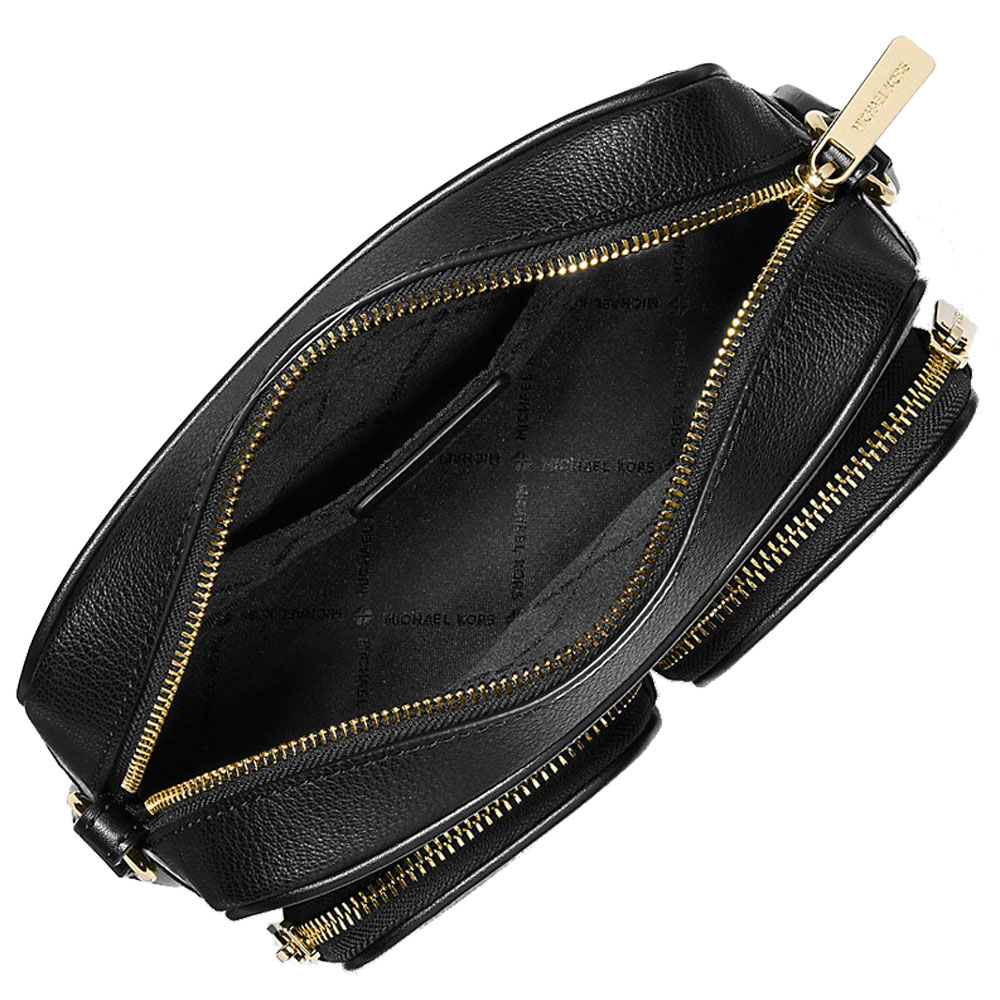 Michael Kors Jet Set Travenuel Medium Leather Messenger Bag Black # 35S5GTTC2L
