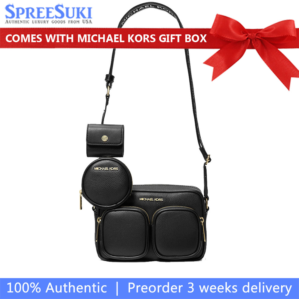 Michael Kors Jet Set Travenuel Medium Leather Messenger Bag Black # 35S5GTTC2L