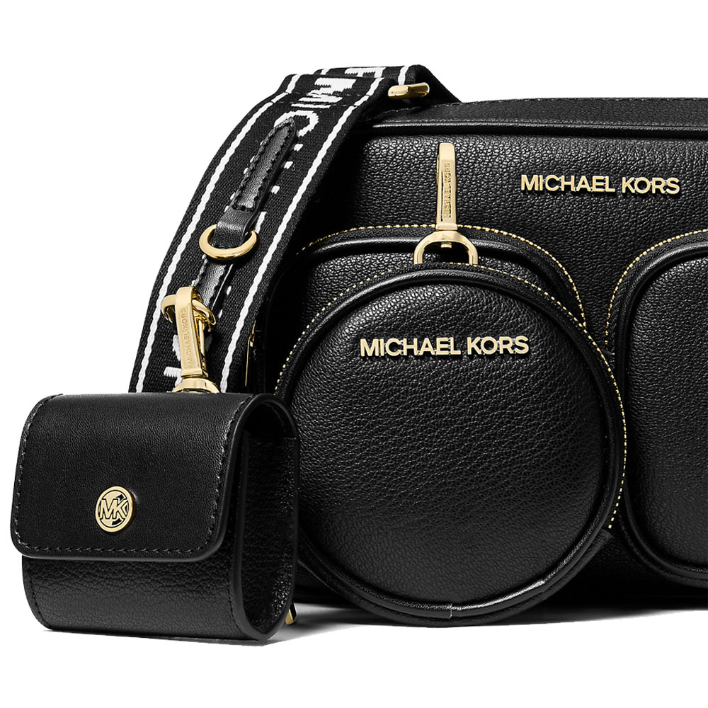 Michael Kors Jet Set Travenuel Medium Leather Messenger Bag Black # 35S5GTTC2L