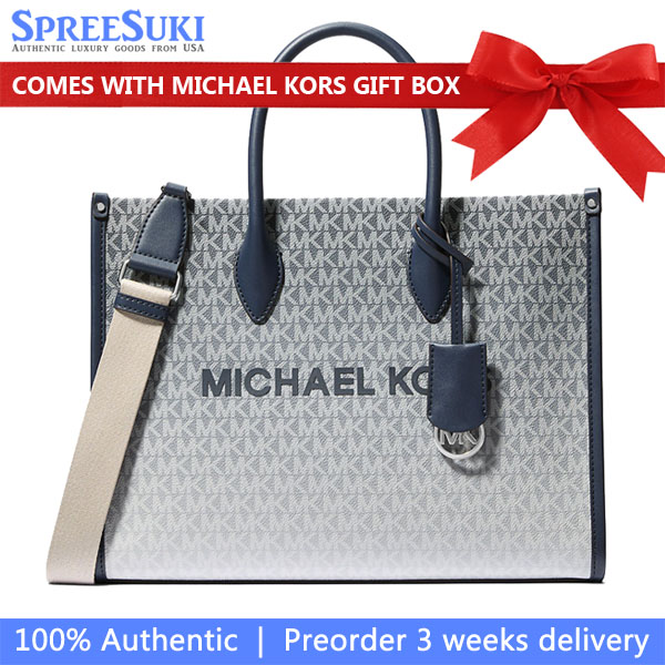 Michael Kors Mirella Medium Ombré Logo Tote Bag Navy # 35S4S7ZT2B