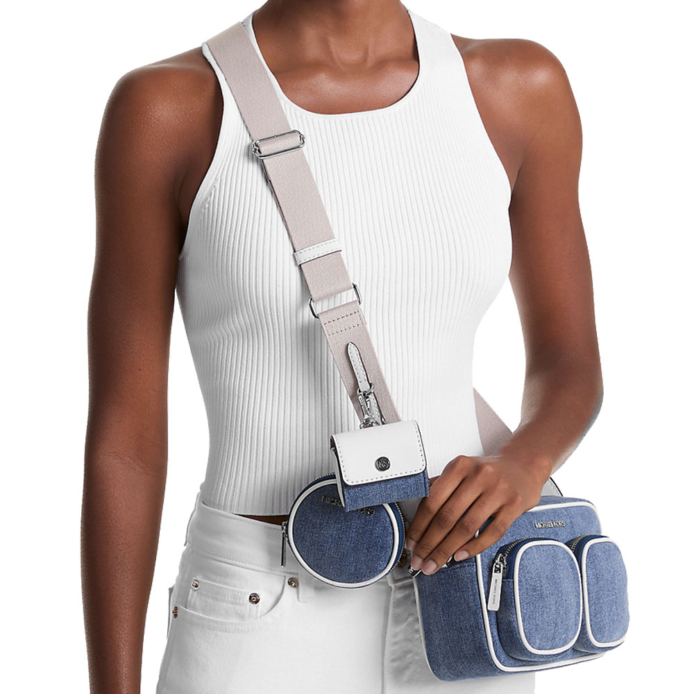 Michael Kors Jet Set Medium Denim Crossbody Bag With Case For Apple Airpods Pro Denim # 35R5STTC2C