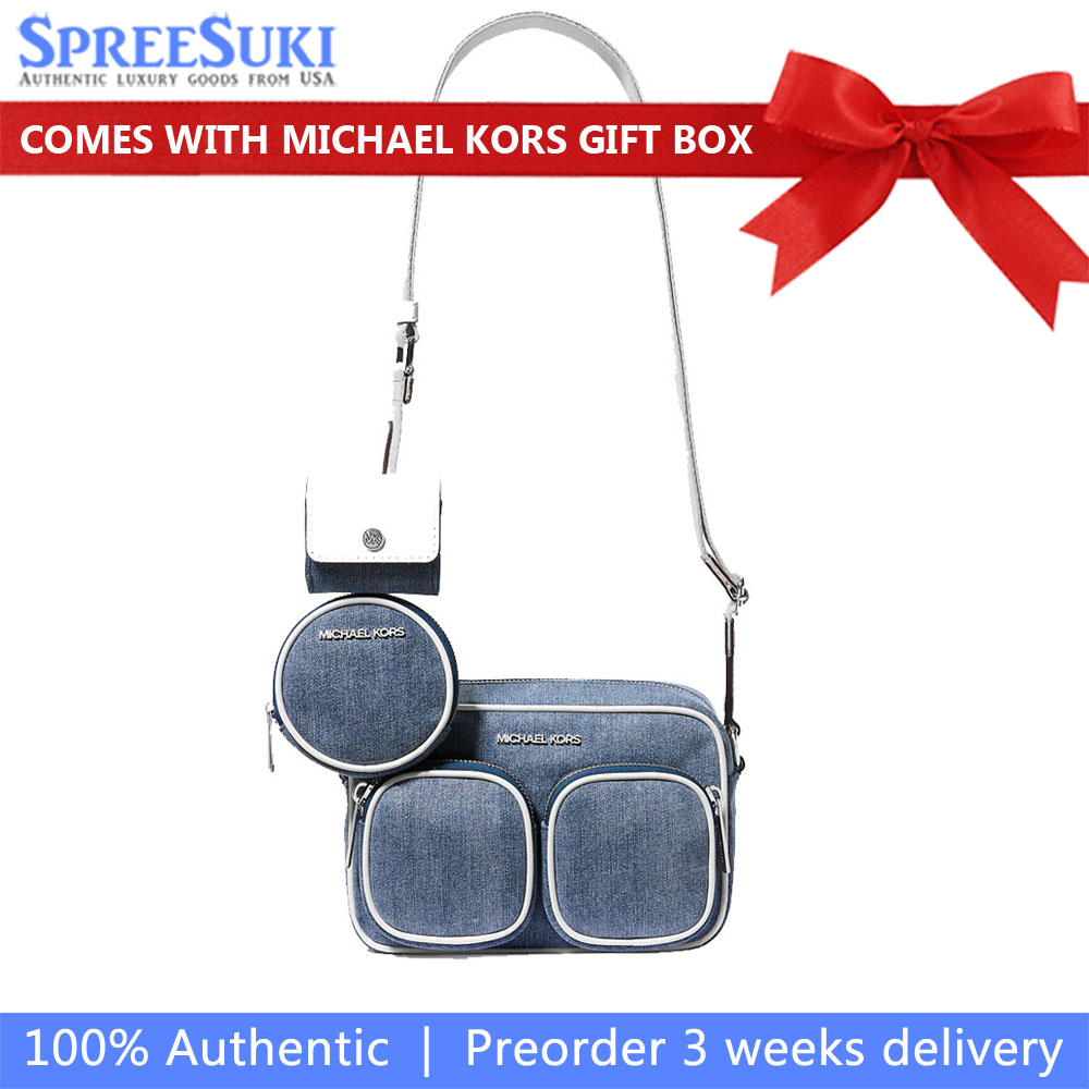 Michael Kors Jet Set Medium Denim Crossbody Bag With Case For Apple Airpods Pro Denim # 35R5STTC2C